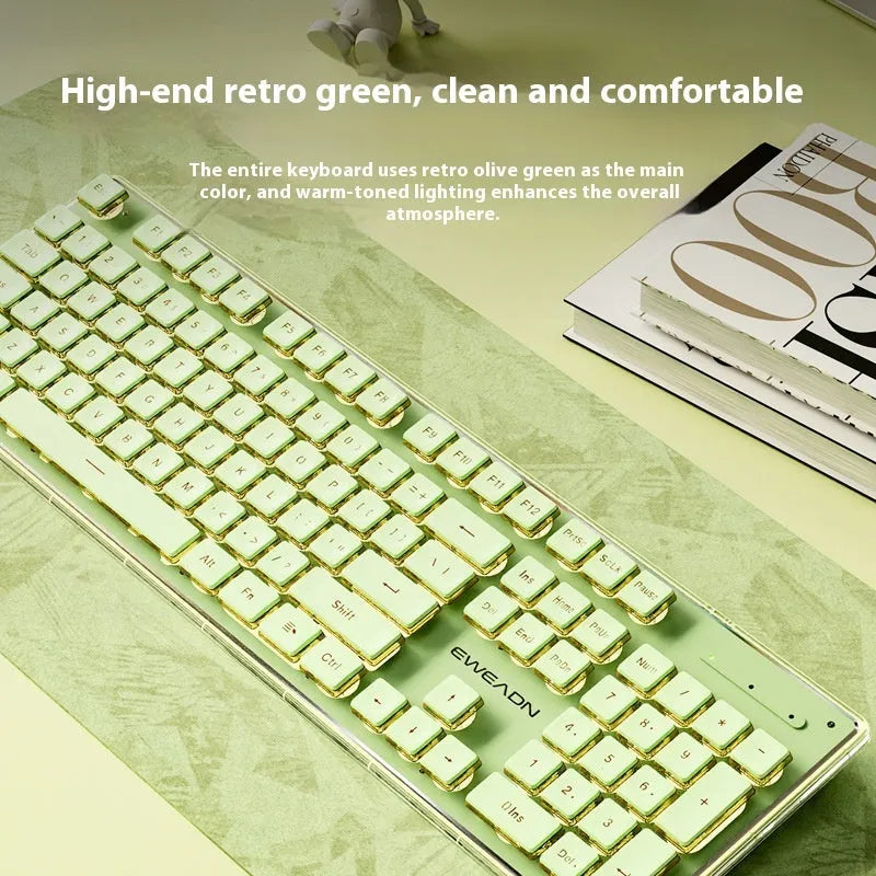 Prewalker V3 mechanical feel keyboard and mouse set in retro green colour with compact 423mm design