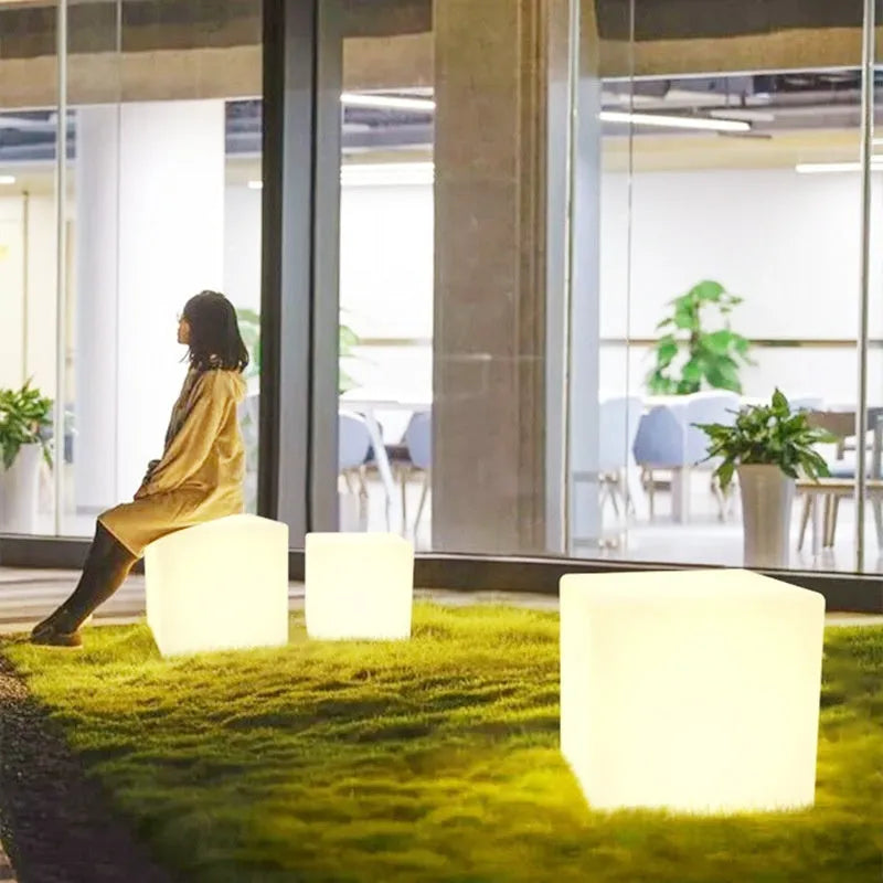 Square LED cube light in outdoor setting with IP65 waterproof rating and modern design