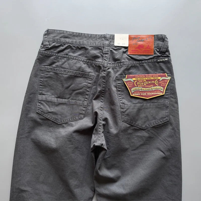 Men's straight-leg casual trousers in Army Green cotton fabric, mid-waist design.
