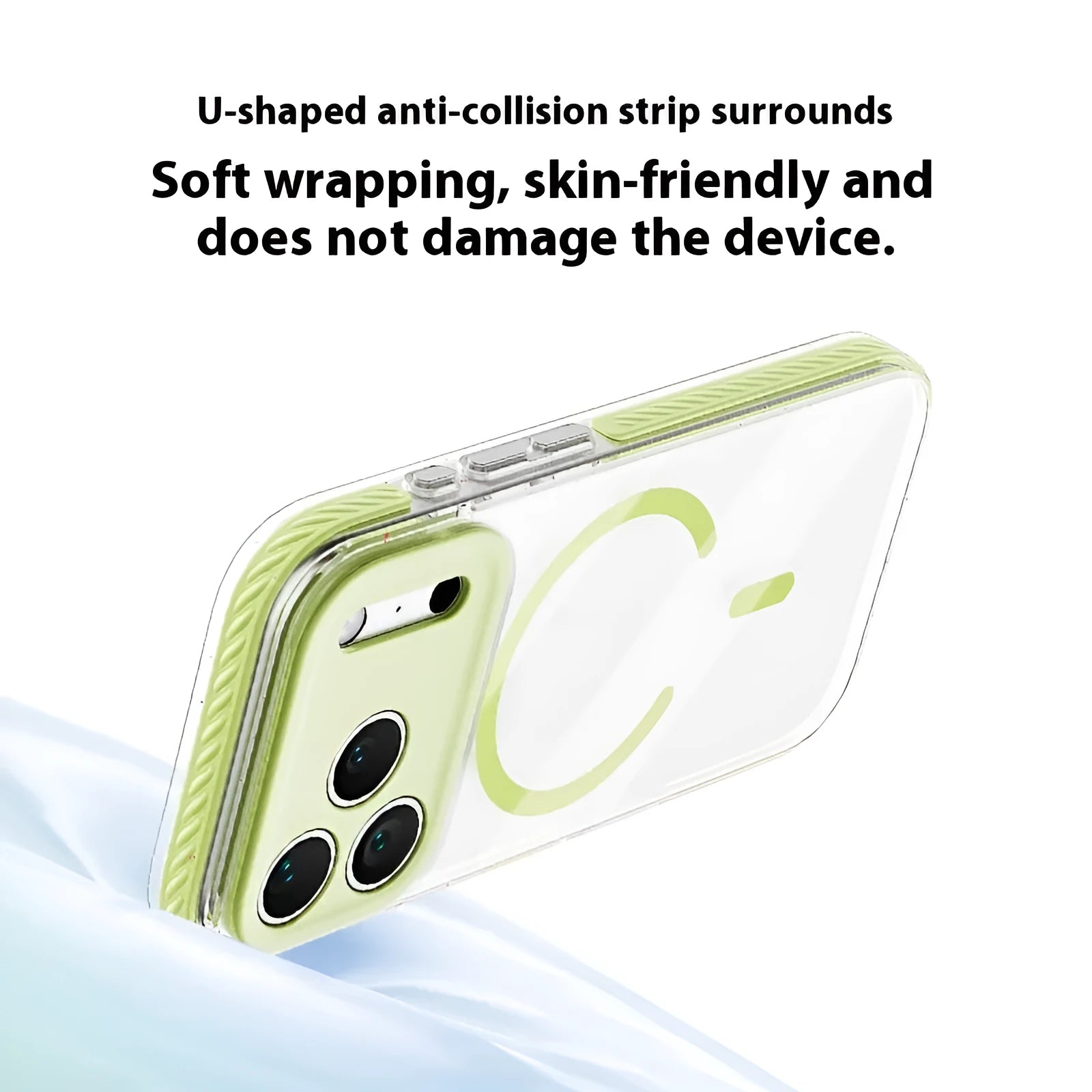 Magnetic transparent iPhone protective case in candy colours showing drop-resistant design