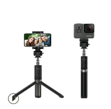 Bluetooth selfie stick tripod with aluminium alloy telescopic rod extended to 195.50mm holding mobile phone