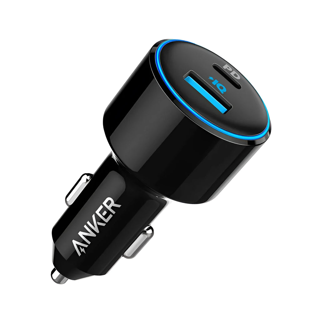 Dual-port car charger with 12-24V input, 5V-20V output, 3000mA current, 63 x 35 x 35mm, models A2229 and A2721