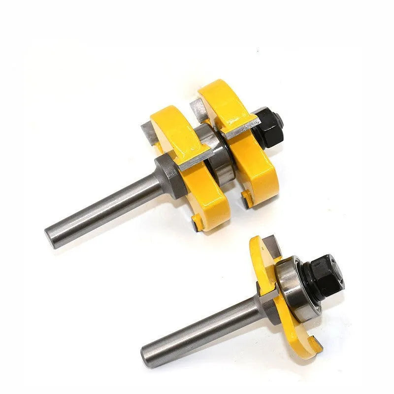 Carbide T-slot woodworking cutter with three-tooth T-shaped design and 8mm straight handle