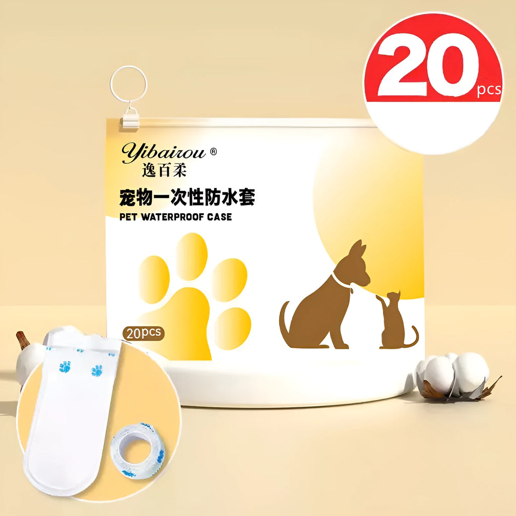 White disposable waterproof dog shoe covers in pack of 20, S and M sizes for small to medium dogs
