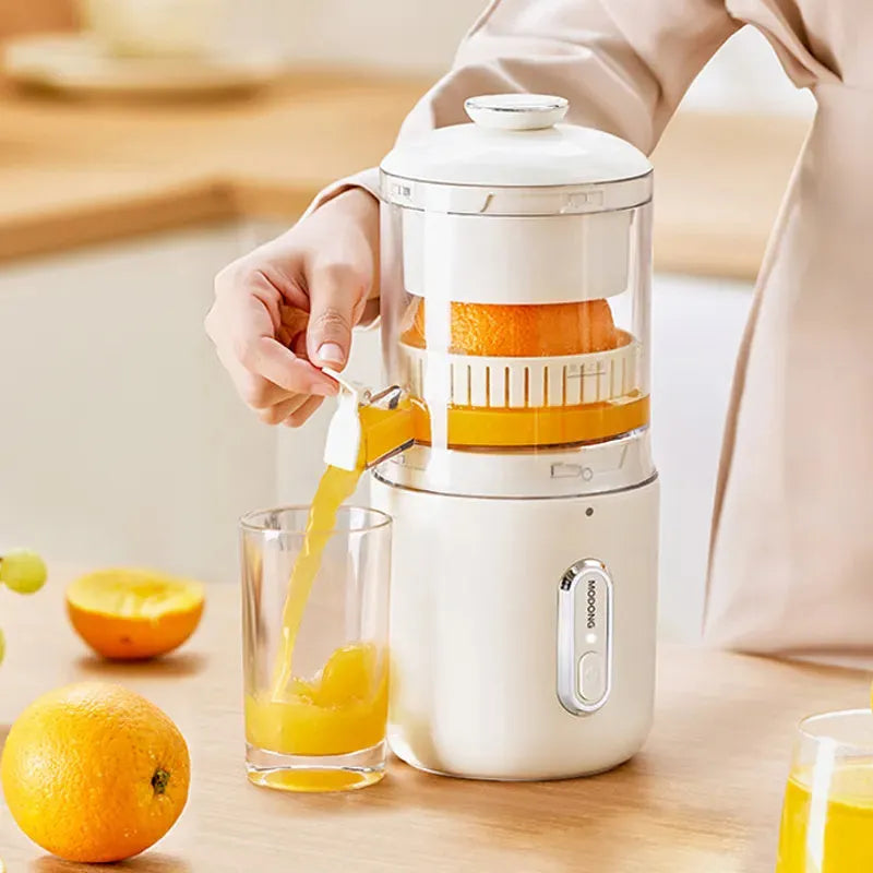 Fresh green portable electric juicer with automatic squeezing mechanism and USB charging