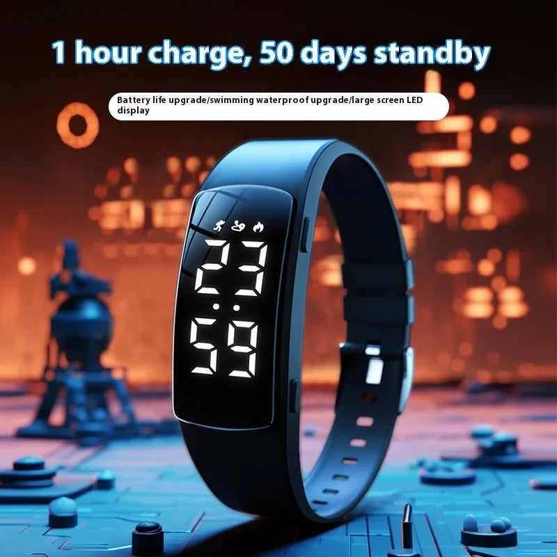 Vibration alarm clock smart watch with waterproof design and adjustable silicone strap in various colours