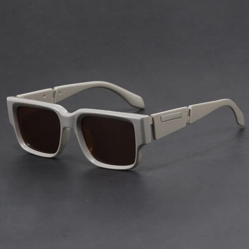 Gray blue square thick frame sunglasses with UV-protective lenses and retro box-style design