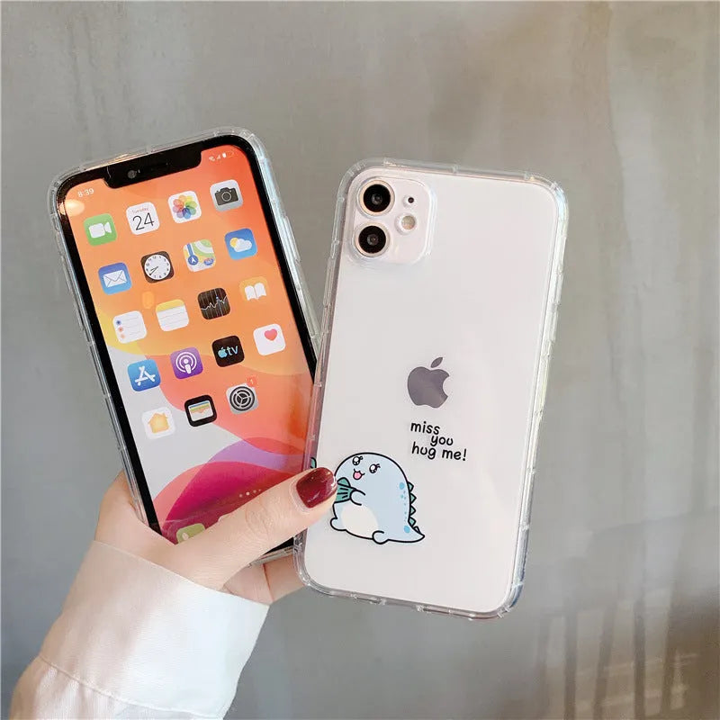 Transparent airbag anti-fall iPhone case with dinosaur design for iPhone 7 to 14 series