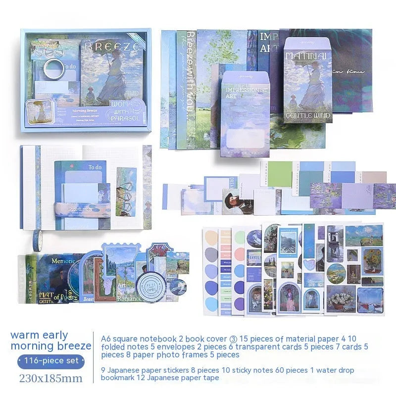 Hand Account Suit Creative Journal Book Gift Box with A6 grid book, material paper sheets, and retro-style artistic plaid notebook