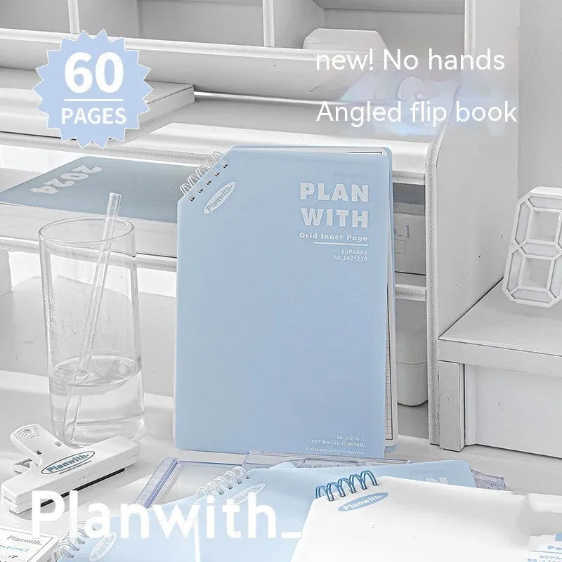 Oblique Angle artsy Ins style student draft notebook with 60 sheets, white or plaid blue cover, A5 or B5 size