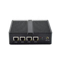 Industrial fanless mini-host measuring 13.6x12.7x4cm with dual-network ports and compact metal chassis