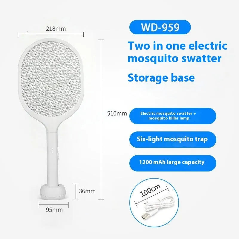 Rechargeable electric mosquito swatter with USB charging port and ABS plastic shell in 996 or 959 colour