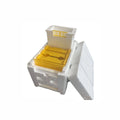 Three white EPS foam bee delivery boxes for queen bee transport, each measuring 20x15x10cm