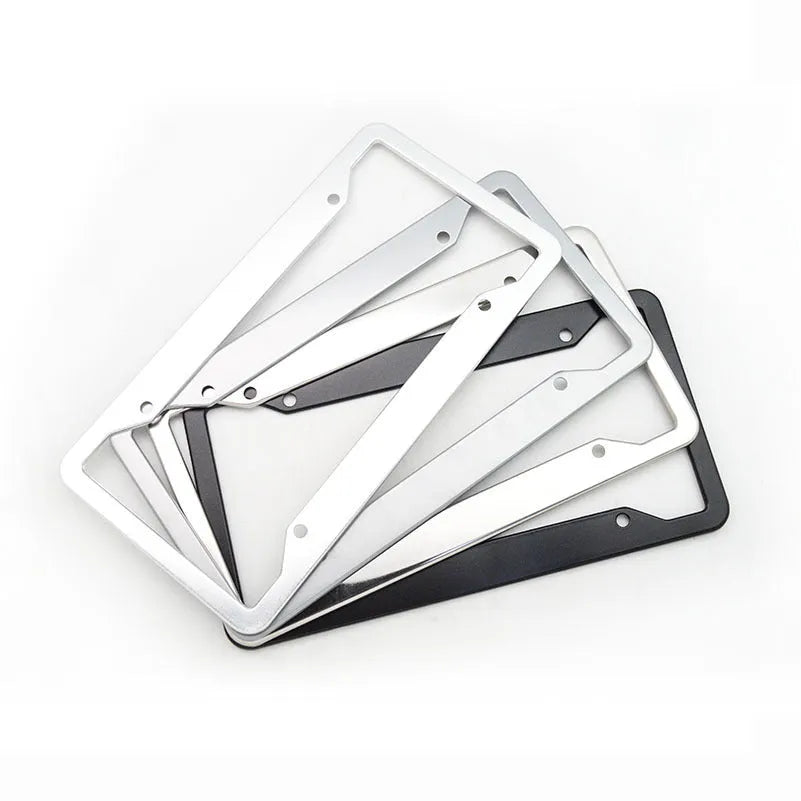 Aluminium alloy licence plate frame measuring 200x150x20mm in black, light grey, sandblasted silver or stainless steel finish