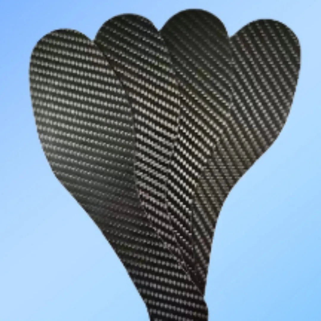 3K full palm carbon fibre running insoles showing weave pattern and thickness options for shock absorption