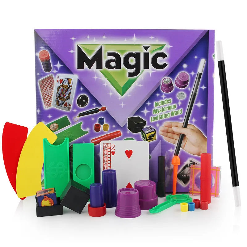 Purple and Red plastic magic toy prop set for children aged 3-7 in carton box