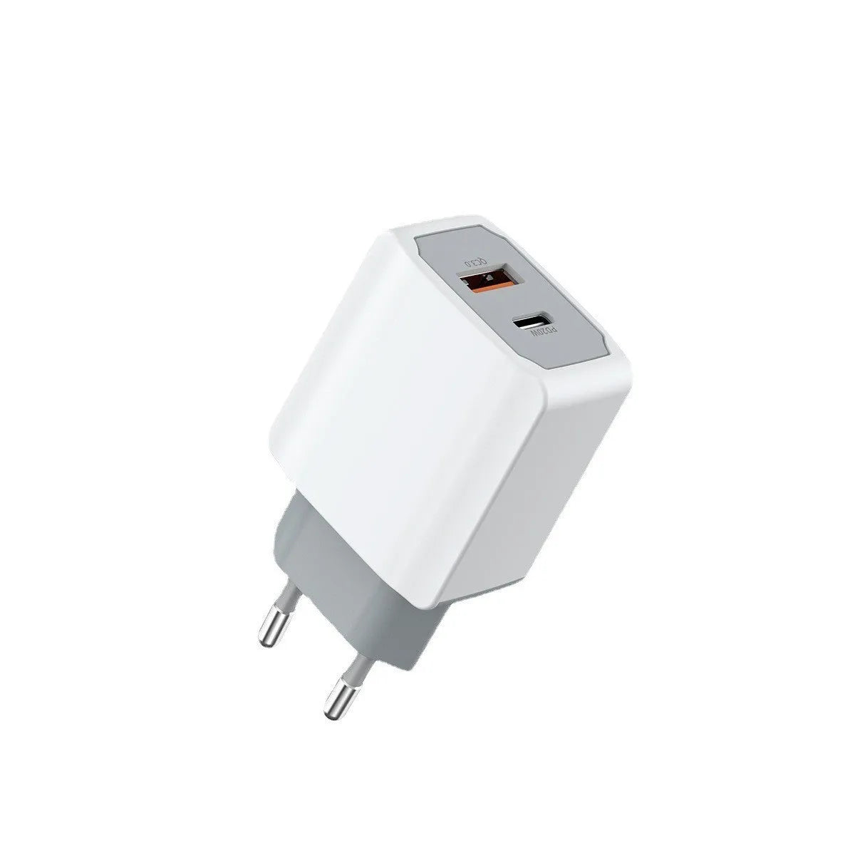 White phone fast charge charger set with European standard USB cable and 42x23x85mm fireproof ABS PC construction