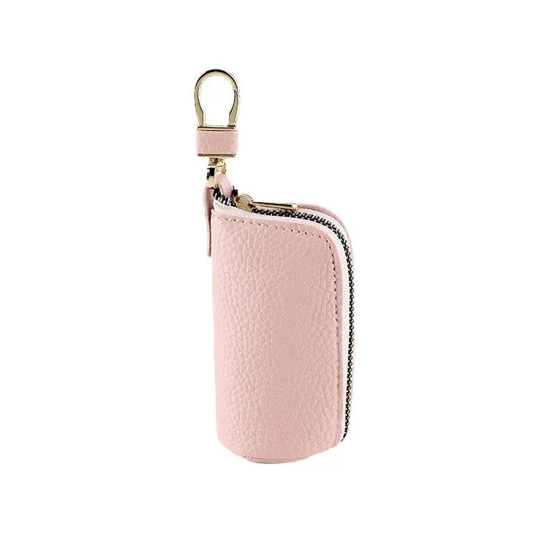 Men's Home zipper key case in black PU material showing waterproof construction and secure closure