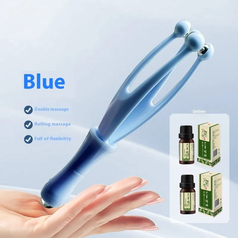 Blue and white finger massager with 5 steel balls for hand joint care