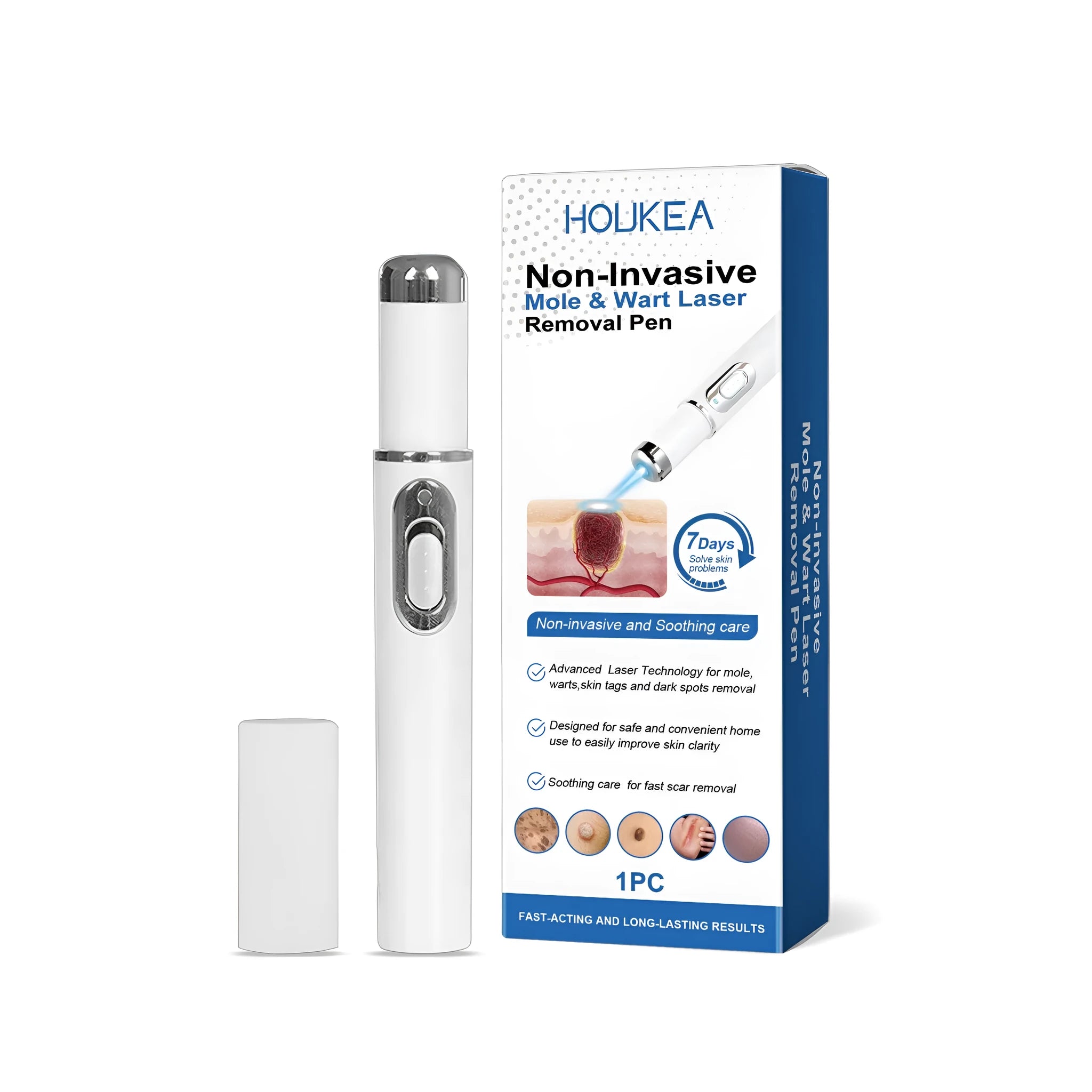 White non-invasive laser removal pen for mole and wart treatment with handheld design
