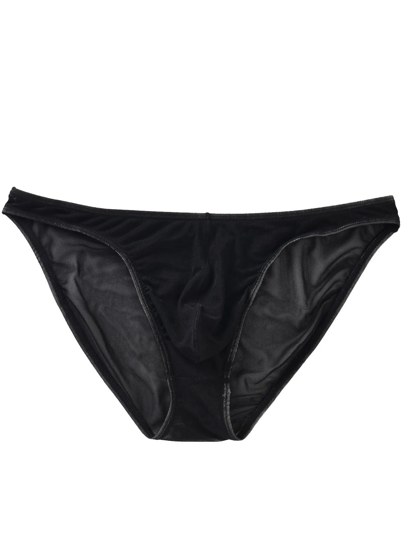 Men's black ice silk triangle mid waist shorts with quick-drying nylon fabric on a grey background