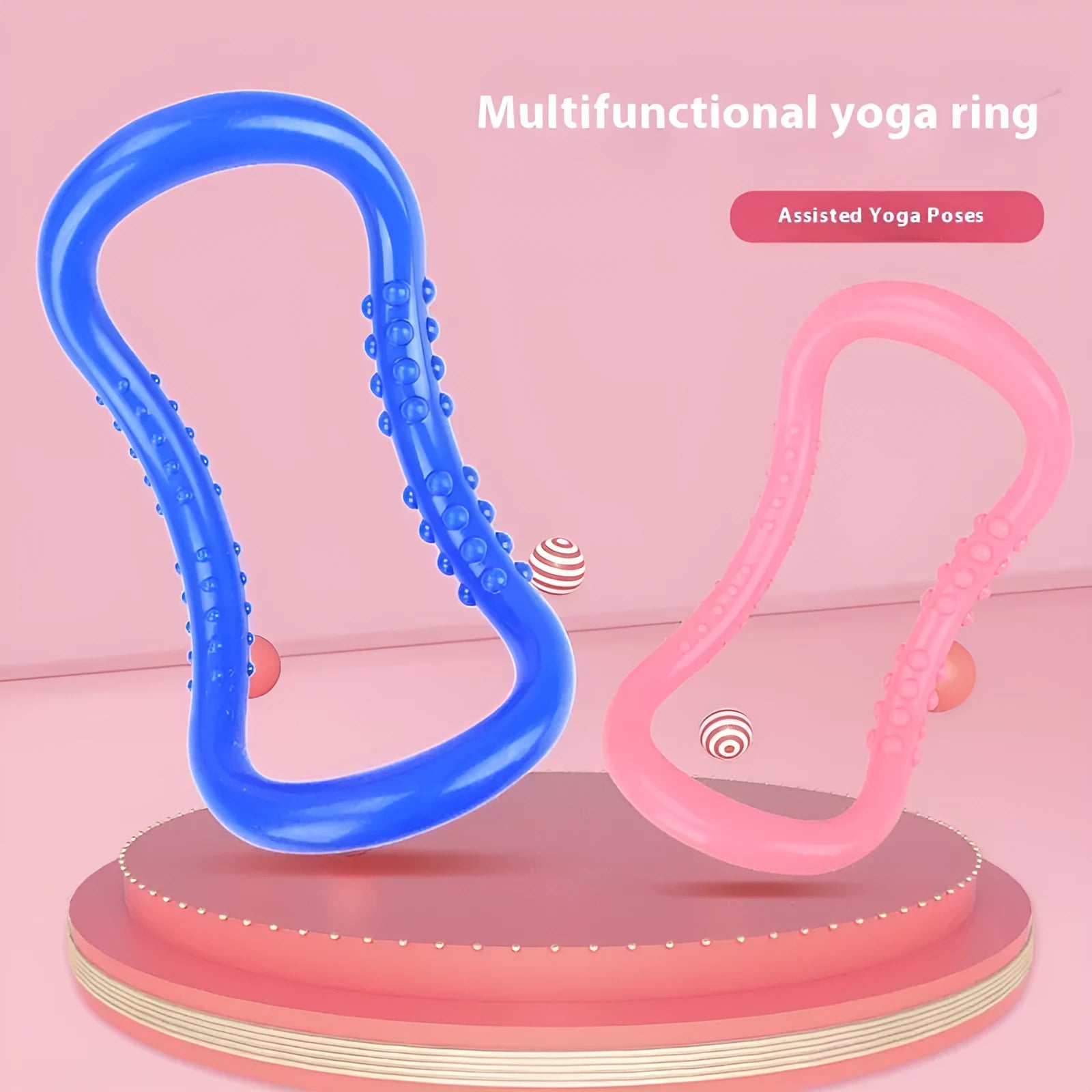PP plastic yoga stretching ring in purple, blue, or pink colour for Pilates back opening exercises