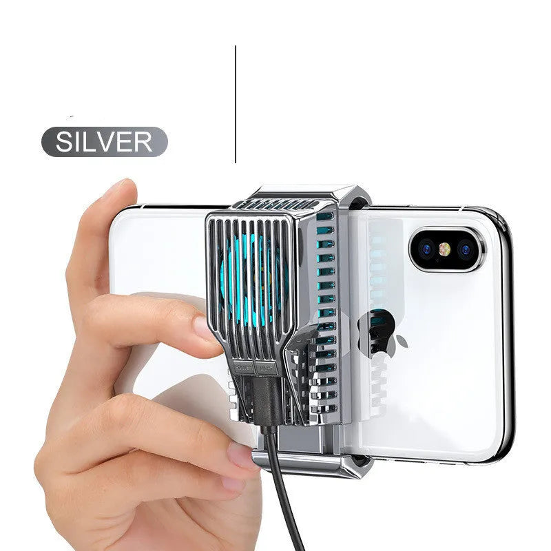 Black mobile phone radiator clip measuring 85mm with aluminium alloy cooling plates and USB cable