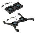 Black folding laptop cooling pad with two 70mm fans, USB powered, 32 x 14.5 x 2cm open