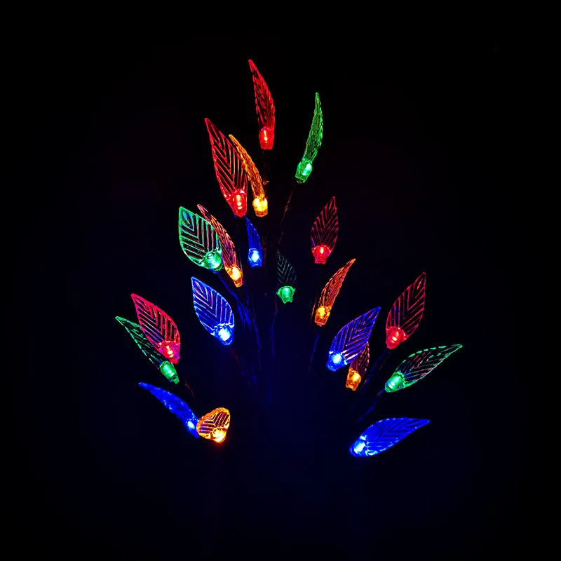 Set of three solar-powered leaf-shaped branch lights for garden decoration, 73cm long.