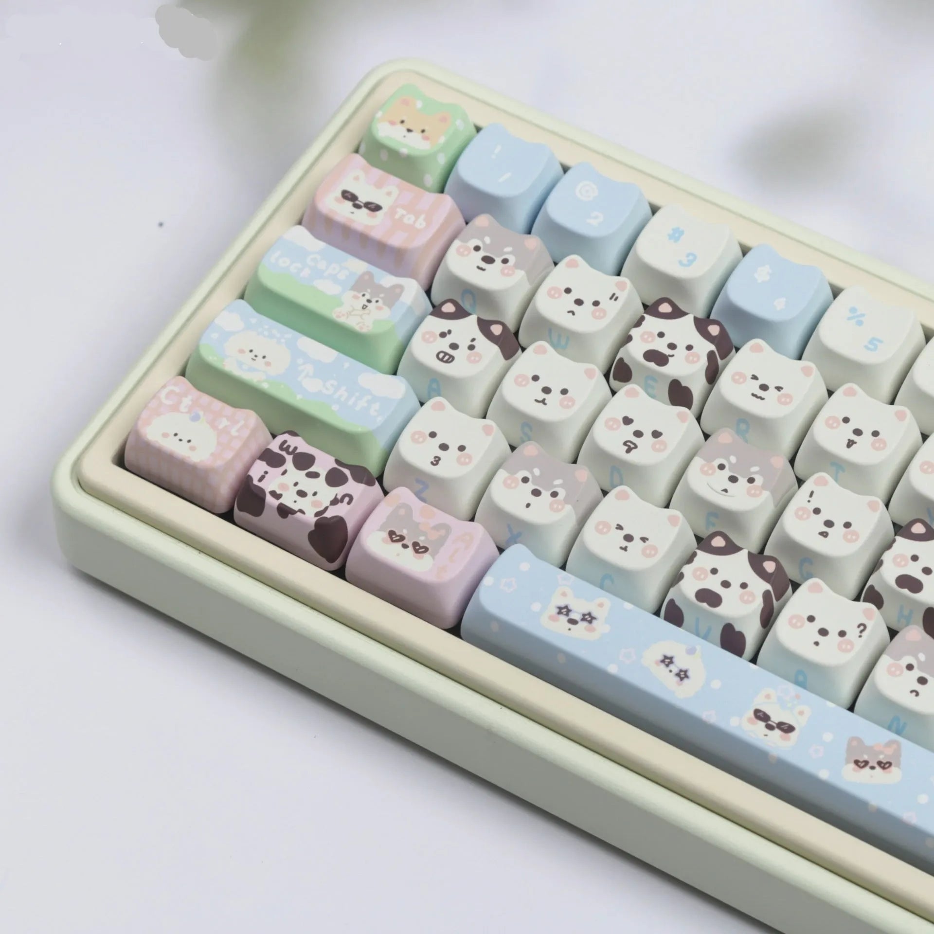 Full set of 26 PBT key caps with cute puppy designs for mechanical keyboards