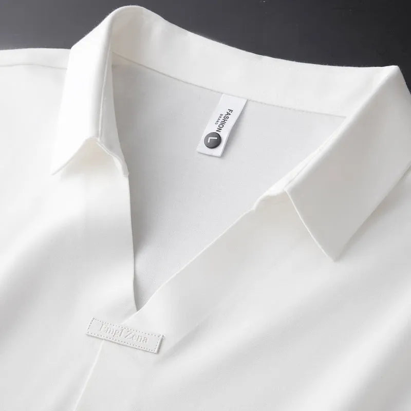 Men's lapel polo short-sleeved t-shirt in cotton blend fabric available in white, brown, and black colours
