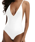 Women's floral print V-neck one-piece swimsuit with adjustable spaghetti straps