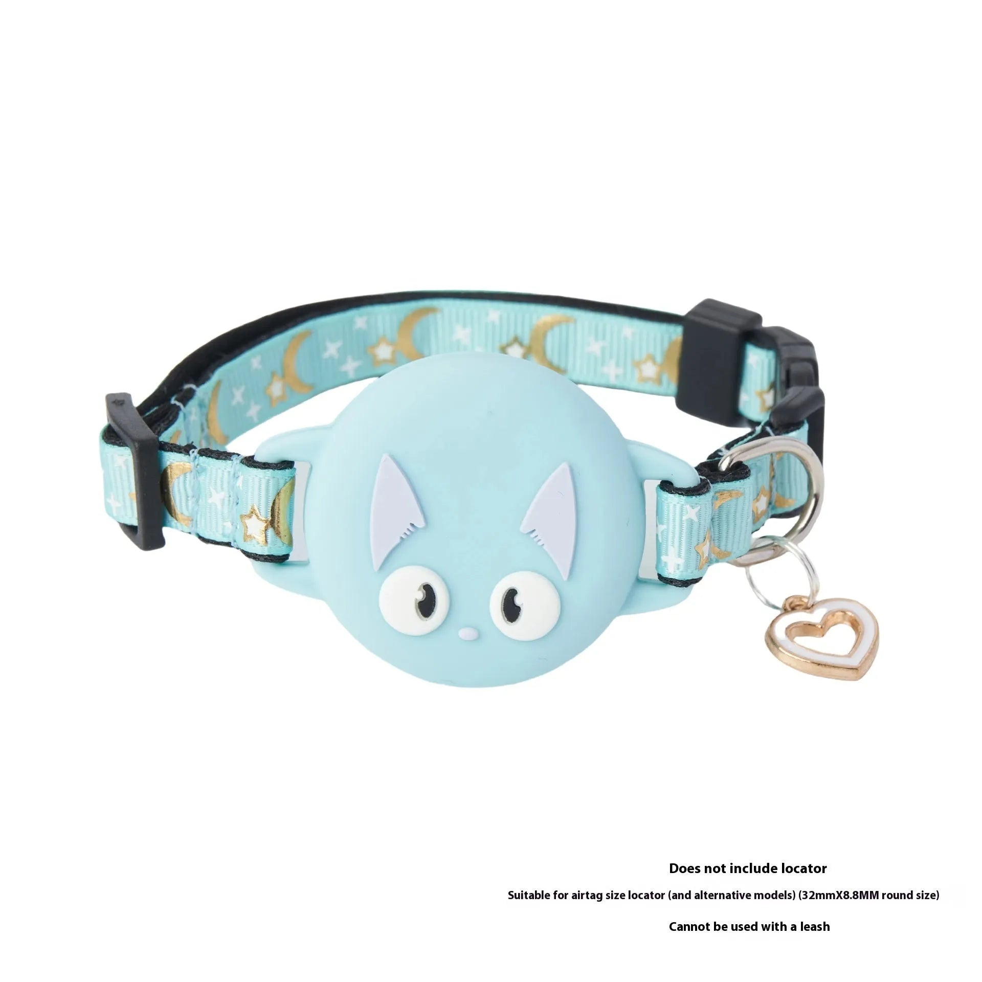 Adjustable AirTag cat collar with plastic protective case in black, blue, light green, and pink colours