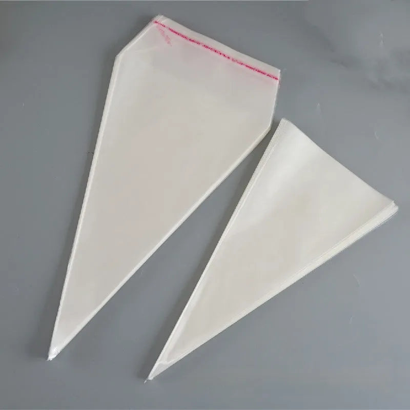 Triangle plastic packaging bag with tie wire closure in clear OPP material