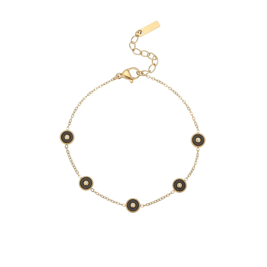Stainless steel bracelet and necklace set with 18K gold plating and geometric fritillary pattern design