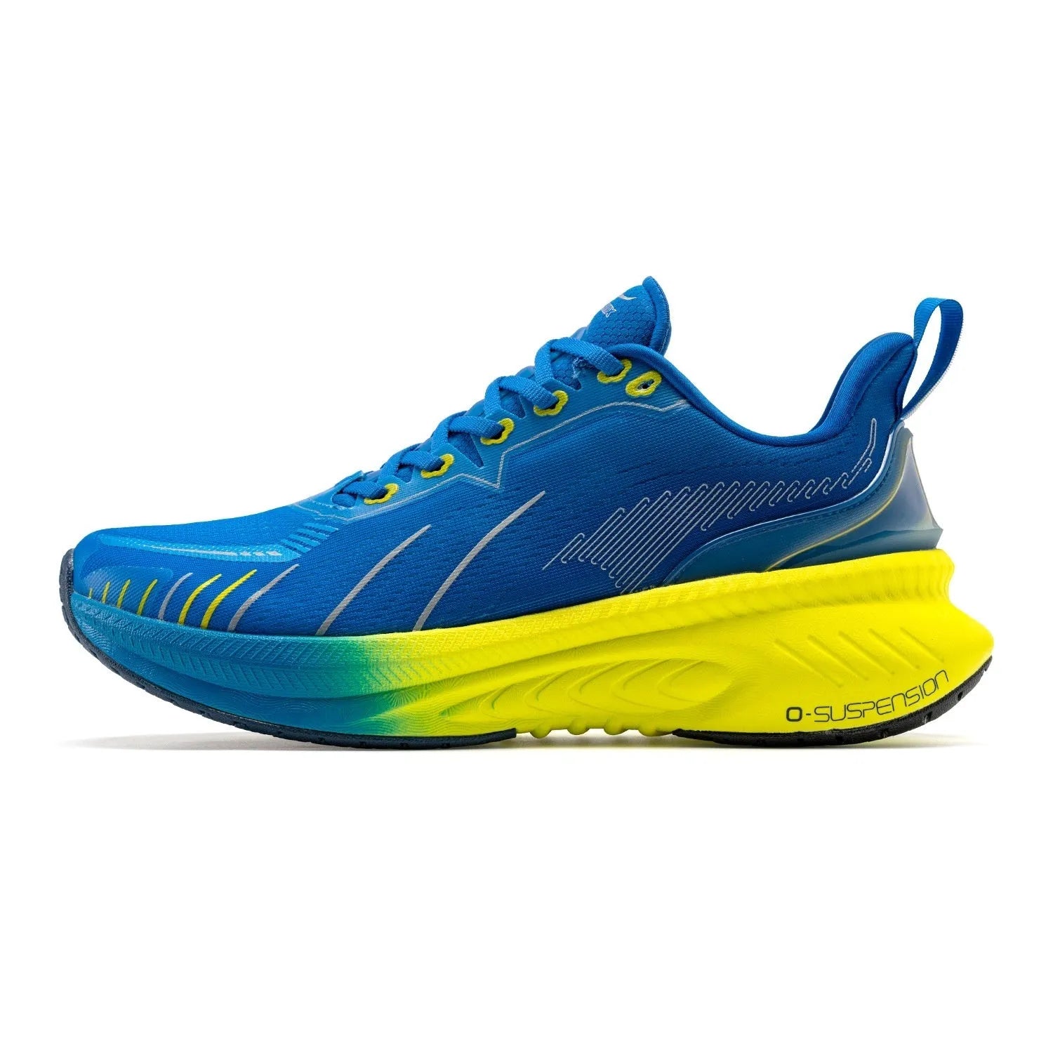 Low-top running shoes with striped pattern, available in multiple colours, showcasing PU mesh upper and rubber sole