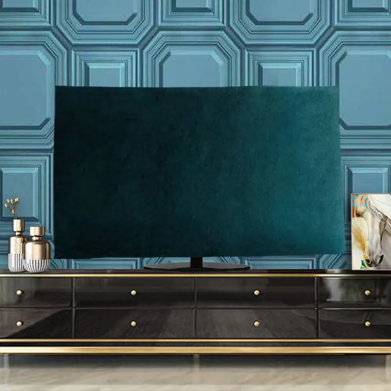 Velvet TV cover draped over television showing pink velvet colour and soft texture for dust protection