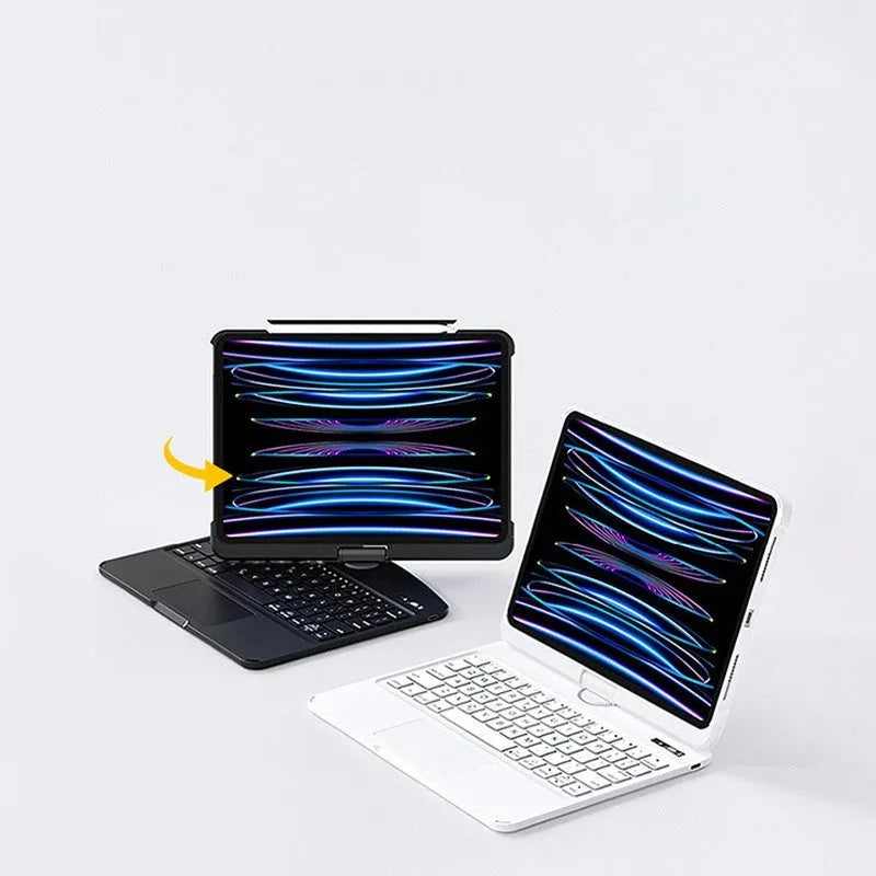 Transparent wireless Bluetooth keyboard case for iPad Pro and iPad Air models.
