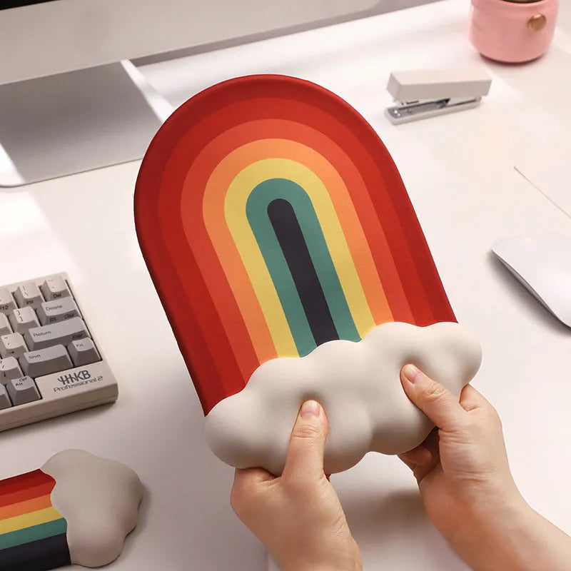 Silica gel wrister mouse pad and keyboard support set with pastoral cloud patterns in silicone material