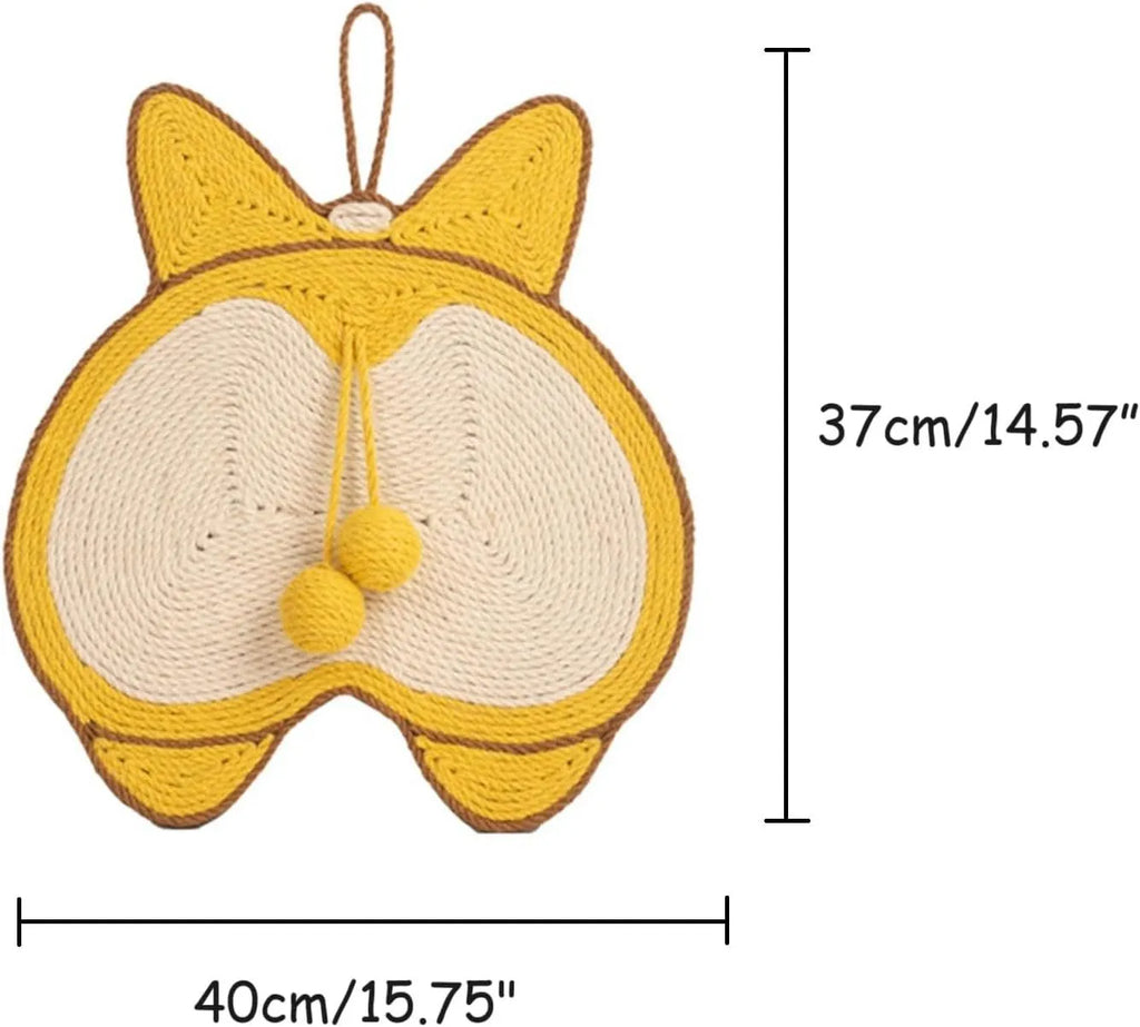 Yellow Corgi design cat scratching board with sisal surface measuring 37x40cm