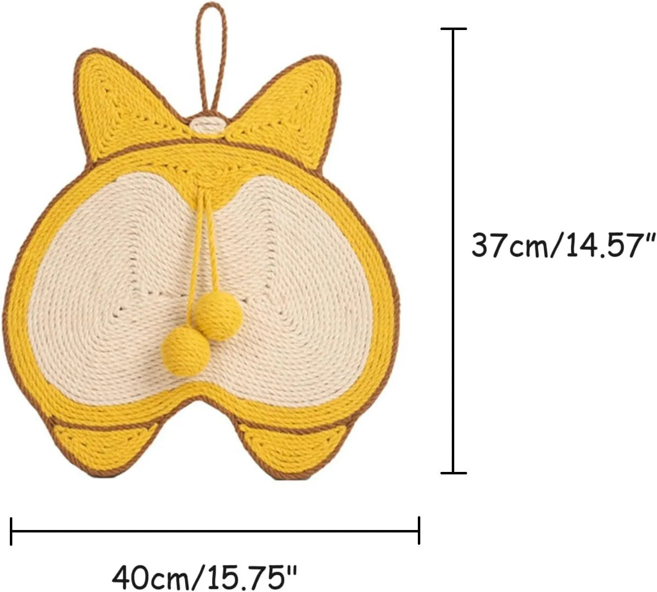 Yellow Corgi design cat scratching board with sisal surface measuring 37x40cm