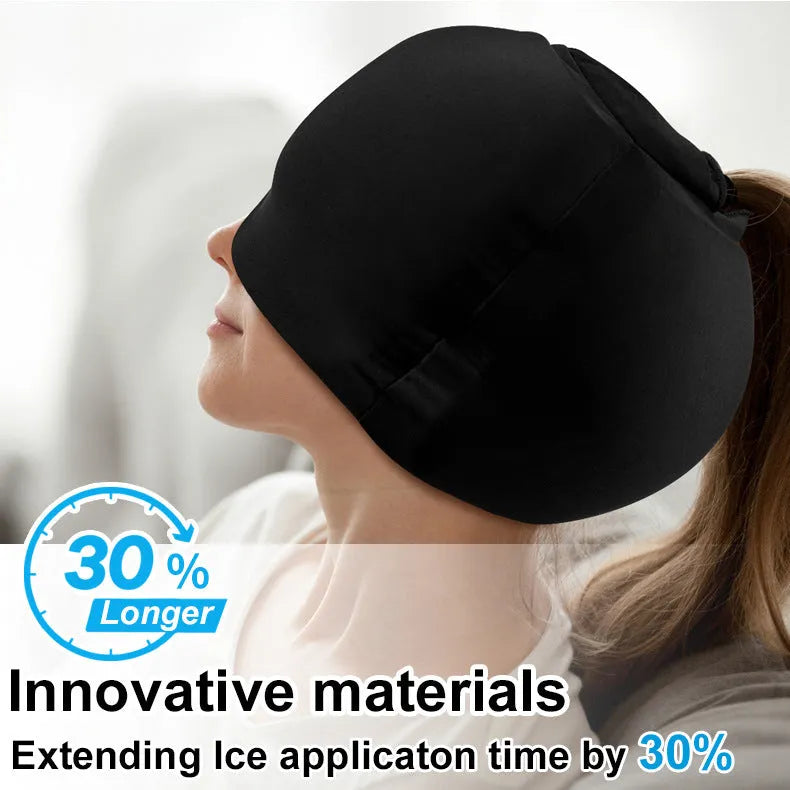 Simple solid colour cold compress cap with fully enclosed design in polyester material