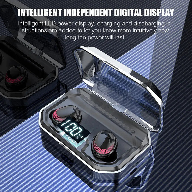 Black X10 Bluetooth Headset with charging case showing 150x100x40mm dimensions and earpieces
