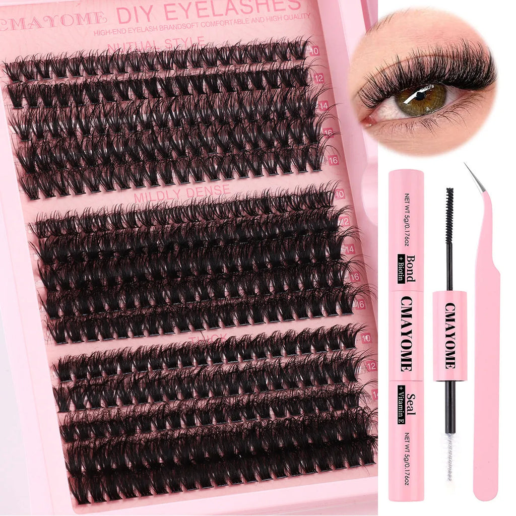 Segment single cluster DIY false eyelashes extension suit with precision tweezers and chemical fibre clusters