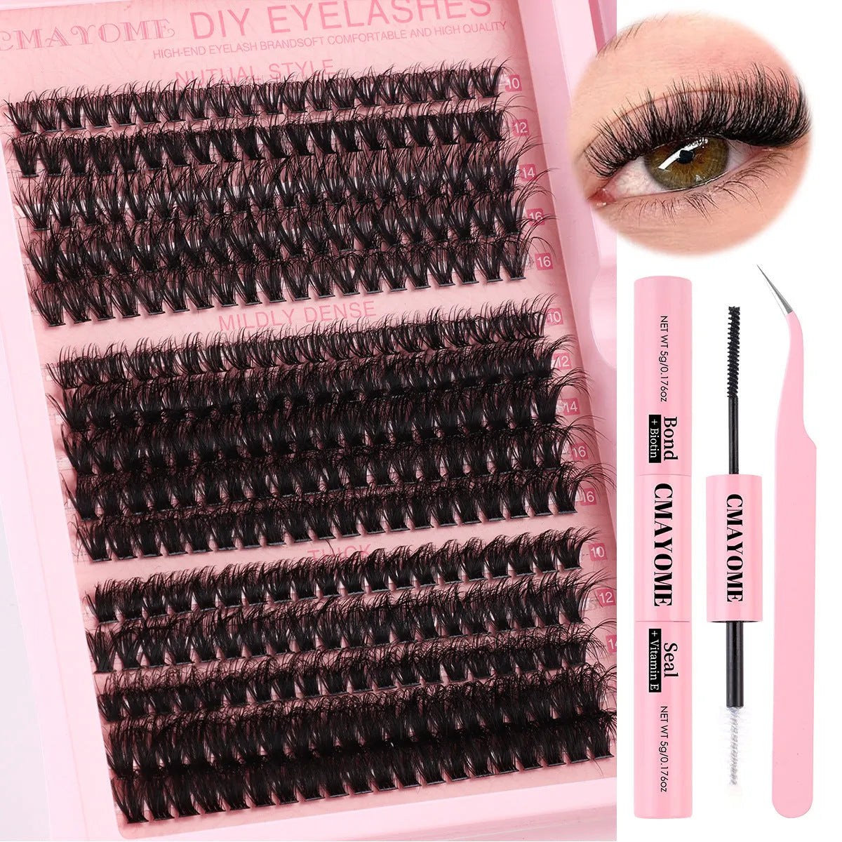 Segment single cluster DIY false eyelashes extension suit with precision tweezers and chemical fibre clusters