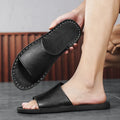 Men's brown leather sandals with rubber soles showing casual outdoor design