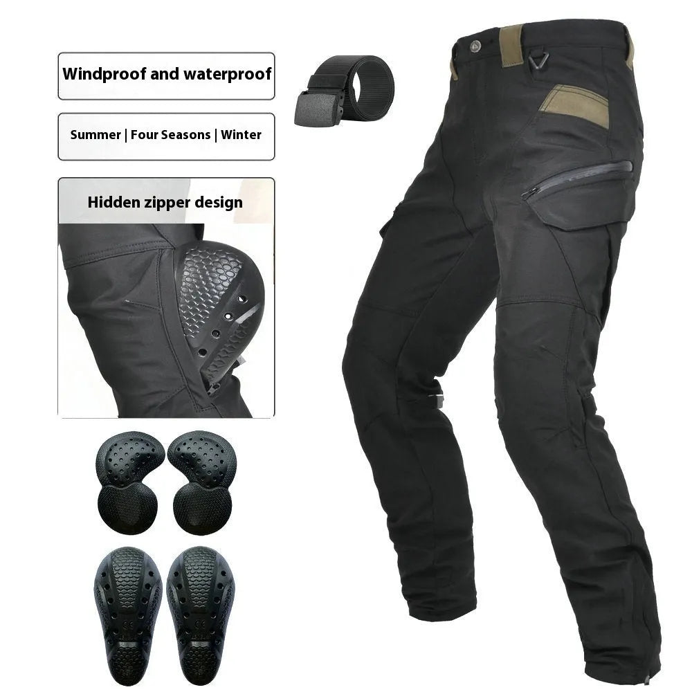 Motorcycle four seasons drop-resistant cycling trousers in green or black with waterproof and windproof features