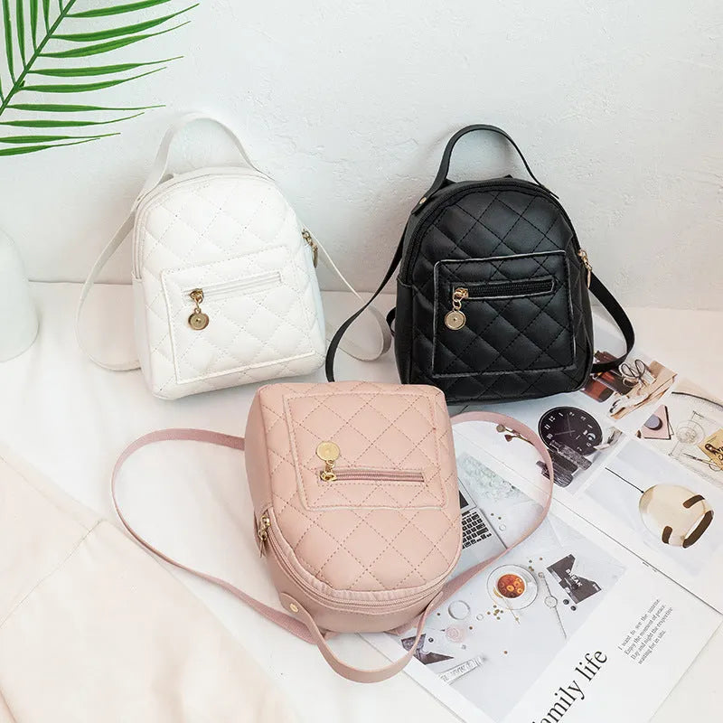 Korean style embroidered backpack in pink with sandwich pocket and soft carry handle