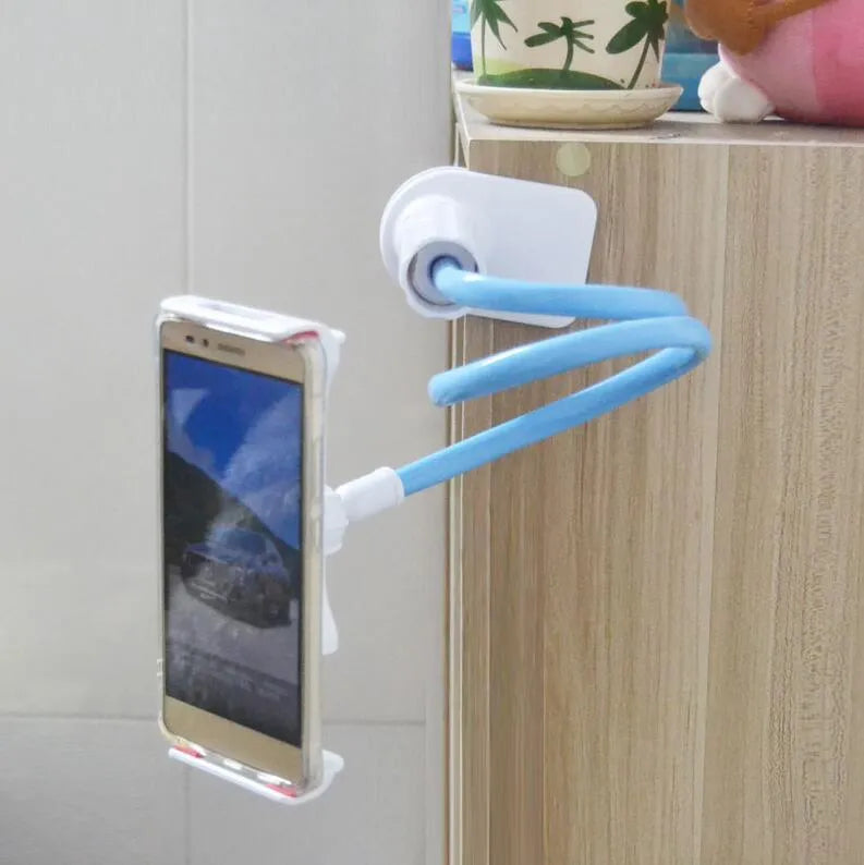 Bedside oversize flat panel handset holder with long arm and adjustable angle for mobile phones