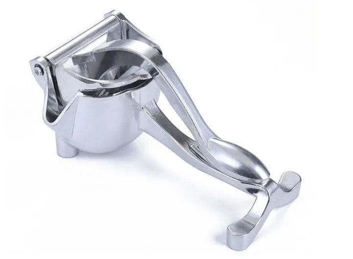 Silver heavy-duty aluminium and steel lemon squeezer with large bowl and lever.